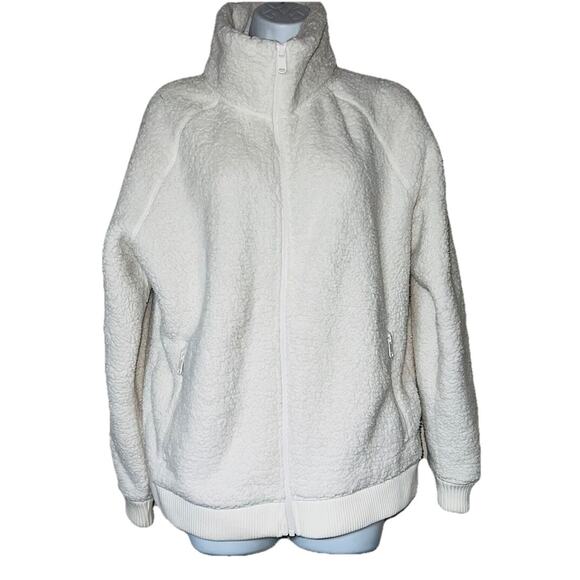ATHLETA Tugga Sherpa Fleece Full Zip Jacket White Cream Size M - Picture 1 of 5